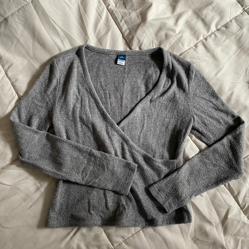 Gray Wrap-Front Women's Sweater